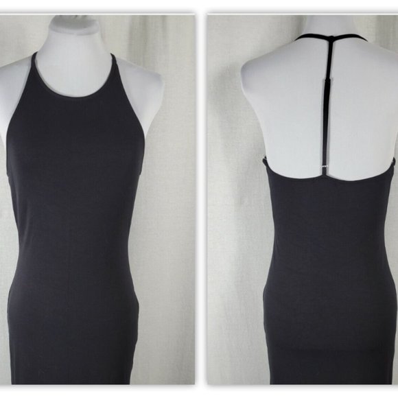 SNST Bodycon Midi Dress S Black T-back Side Slit Knit Material NWT - Picture 2 of 11